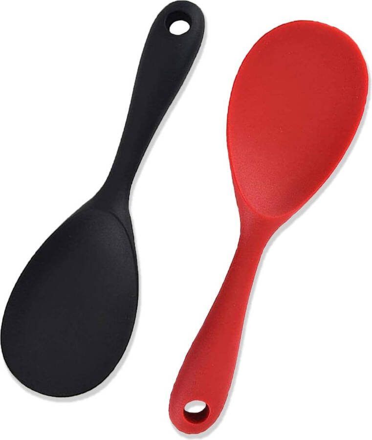 2 stuks kooklepels siliconen set serveerlepels anti-aanbakrijstlepel rijstkoker kooklepels geschikt voor rijst rijstkoker aardappelpuree of meer (zwart en rood)