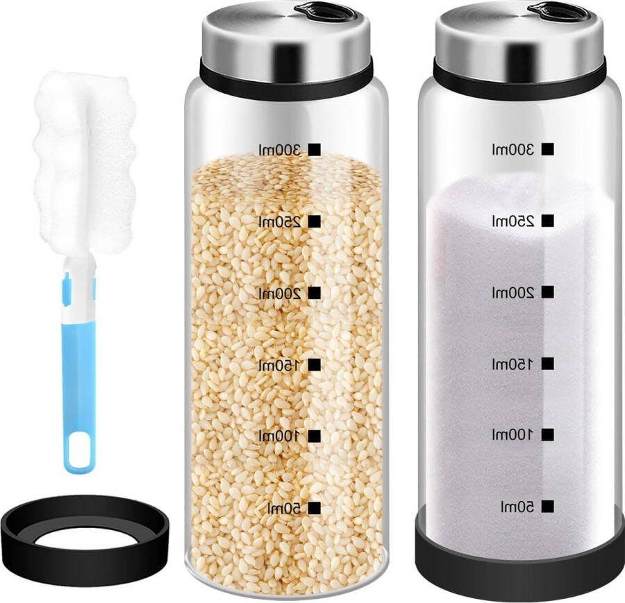 2 stuks kruidenpotjes 300 ml glazen kruidenstrooier met borstel en anti-botsingsring voor keuken specerijen grillen buiten koken opslag van specerijen Kruidenpotjes