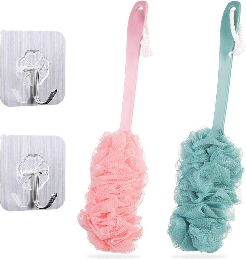 2 stuks lange steel badborstel douche-lichaamsborstels met badnetspons zacht gaas rugborstel scrubber douche-loofah voor mannen en vrouwen exfoliëren en verwijderen van dode huid