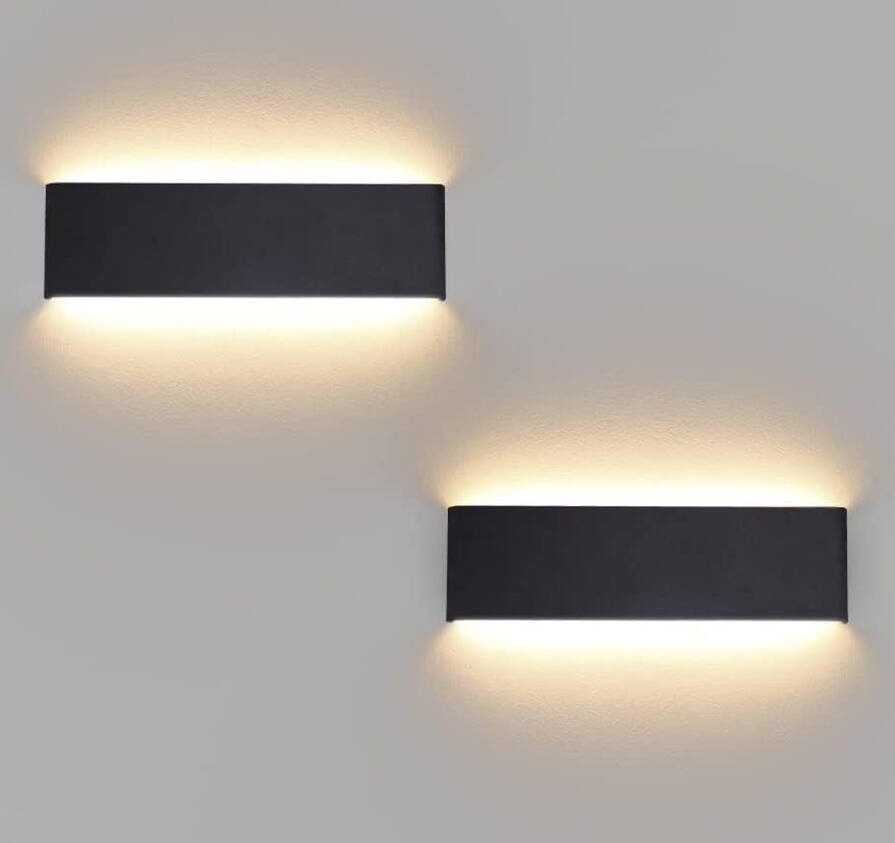 2 stuks led-wandlampen voor binnen moderne wandverlichting zwart 10 W 30 cm up-down-wandlampen slaapkamer woonkamer trappen badkamer 910 lumen 3000 K warm wit
