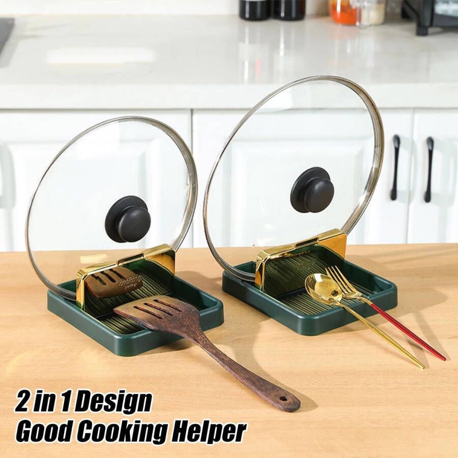 2 stuks lepelhouders met dekselhouder voor kookplaat lepelhouder voor keukenaanrecht opvouwbare pannendekselhouder kooklepels keukenaccessoires voor het koken (groen)