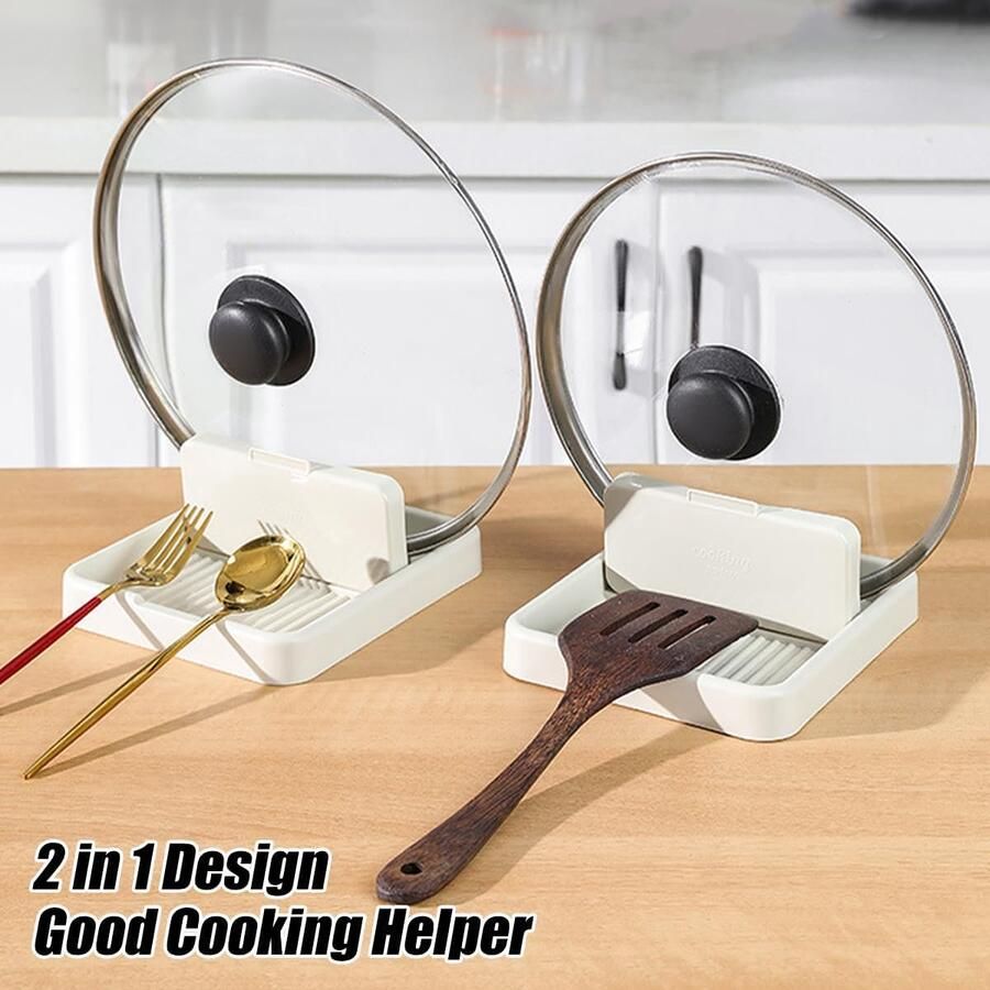 2 stuks lepelhouders met dekselhouder voor kookplaat lepelhouder voor keukenaanrecht opvouwbare pannendekselhouder kooklepelhouder keukenaccessoires voor het koken (wit)