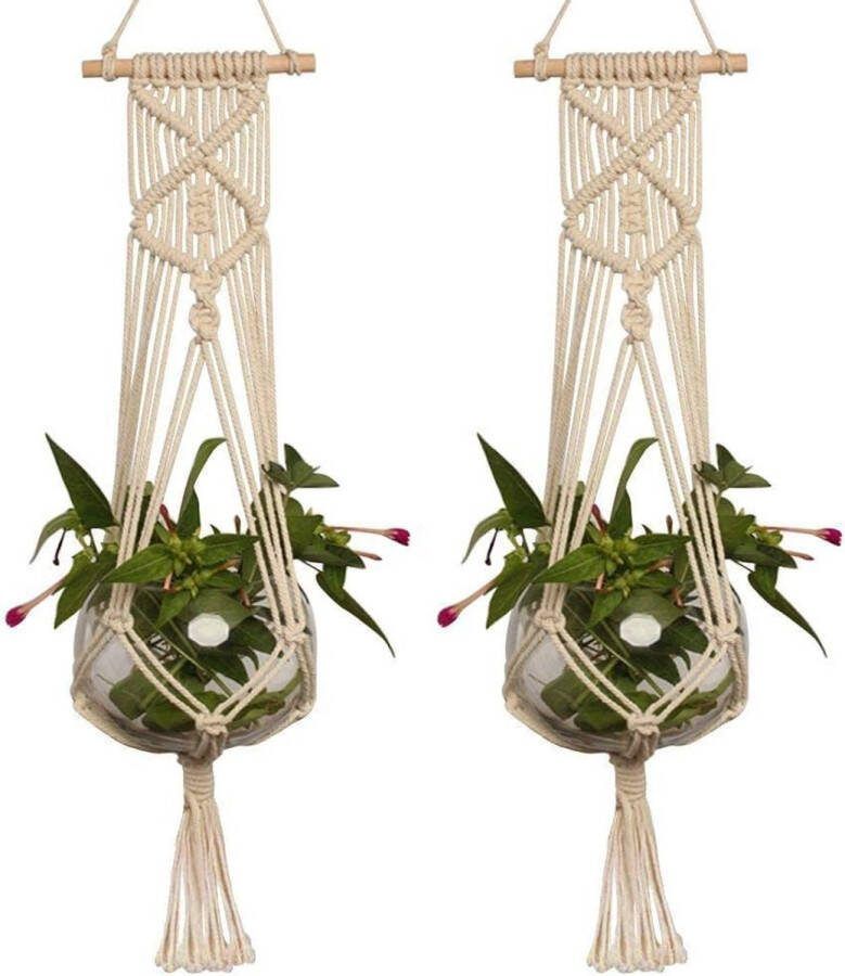 2 stuks macramé hangmand hangpot voor planten handgeweven katoenen touw bloempotstandaard geschikt voor balkon plafond binnen- en buitendecoratie (105 cm 41 3 inch)