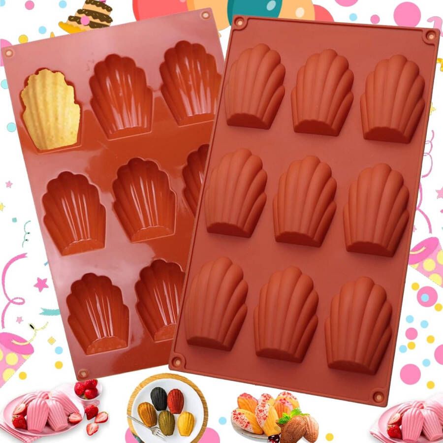 2 stuks madeleines cakevormen siliconen madeleine-bakvormen mini-madeleine bakvormen schelpvormige bakvorm voor cake chocolade snoep koekjes (rood)