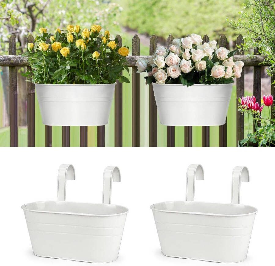 2 stuks metalen hangende bloempotten metalen hangpotten wandhanger plantenhouder met twee afneembare haken hangende bloempot voor binnen en buiten balkon wanddecoratie (wit)