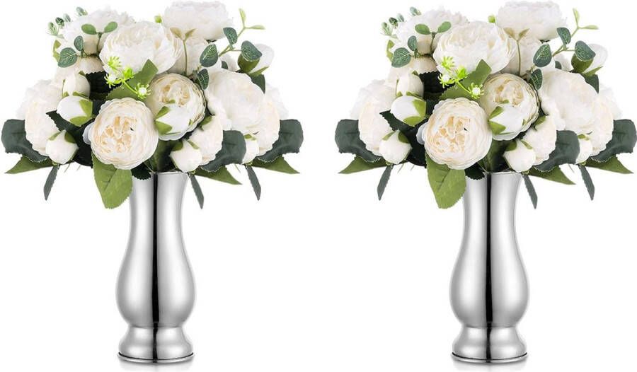2 stuks metalen middenstukken vaas voor bruiloftsfeest tafeldecoratie 17 4 cm hoge vaas voor bloemen zilveren tafelvaas bloemenhouder voor kantoor thuis Kerstmis jubileum ceremonie