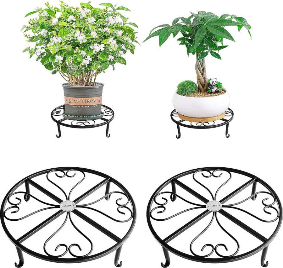 2 stuks metalen plantenstandaards van 30 cm stijlvolle bloemenstandaards plantenrek voor bloempotten binnen en buiten tuinstandaard met kattenvoet. (2 stuks zwart)