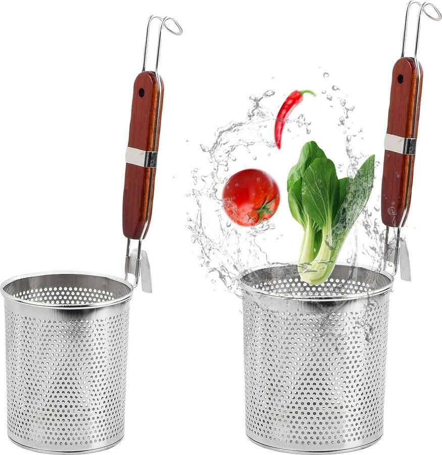 2 stuks micro-geperforeerde roestvrijstalen pastazeef met handvat multifunctionele serveermand keukenzeef afvoerzeef voedselknoedelpastazeef keukengadgets (diameter 14 cm + 12 cm)