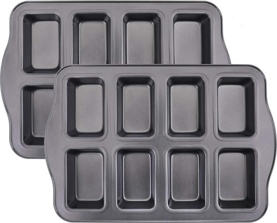 2 stuks mini-broodvorm voor 8 taarten mini langwerpige cakevorm 36 x 24 cm mini-cakevorm met antiaanbaklaag brownie-bakvorm voor muffincakebroodjes