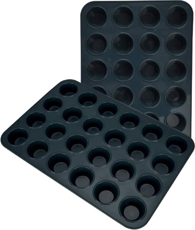 2 stuks mini muffinvormen van siliconen voor 24 muffins anti-aanbaklaag bakplaat voor mini-cupcakes brownies cake pudding 34 x 23 x 2 5 cm (grijs)