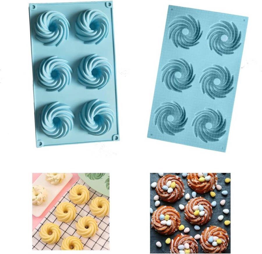 2 stuks mini tulbandvorm siliconen tulbandvorm spiraalvormige siliconen vorm 6 capaciteit kleine tulband bakvorm spiraal anti-aanbaklaag cakevorm voor cake muffin brownie (lichtblauw)
