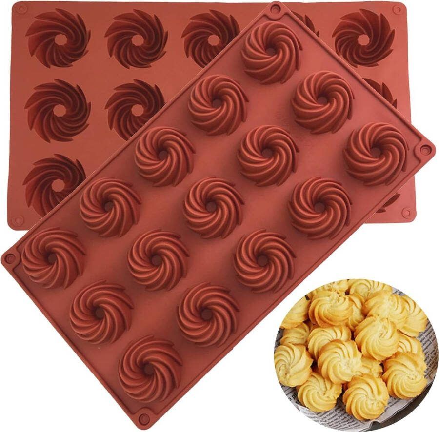 2 stuks mini tulbandvormen siliconen bakvorm siliconen tulband cakevorm klein van 15 gaten voor doe-het-zelf bakken muffins cupcakes brownies cakes pudding (bruin)