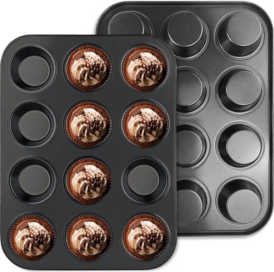 2 stuks muffinvorm voor 24 muffins hoogwaardige muffinvorm met antiaanbaklaag BPA-vrij bakvorm van standaardformaat 35 x 27 x 3 cm voor cupcakes brownies basisbakken