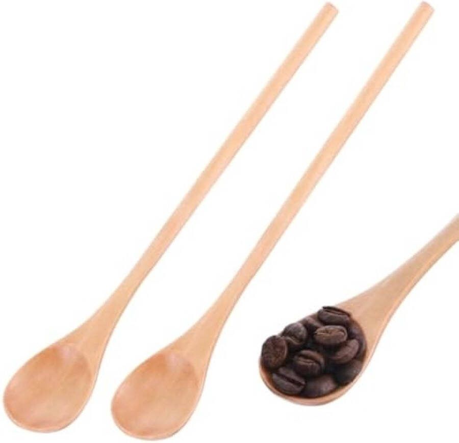 2 stuks natuurlijke houten lepels met lange steel houten proeverij lepels berkenlepel handwerk van teak mengen van honinglepels voor koffie thee milkshake keuken roeren