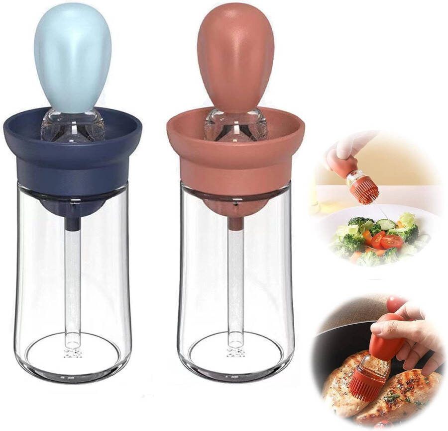 2 stuks oliefles met kwast siliconen 2-in-1 oliefles siliconen kwast olijfolie fles met kwast oliedispenser met kwast voor keuken bakken koken gebakkwast (180 ml 6 3 oz)