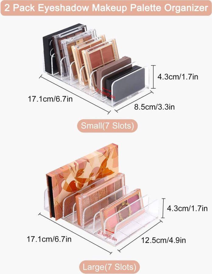 2 stuks oogschaduw-organizer cosmetica make-uptafel met 7 vakken acryl pallets make-up voor het opbergen