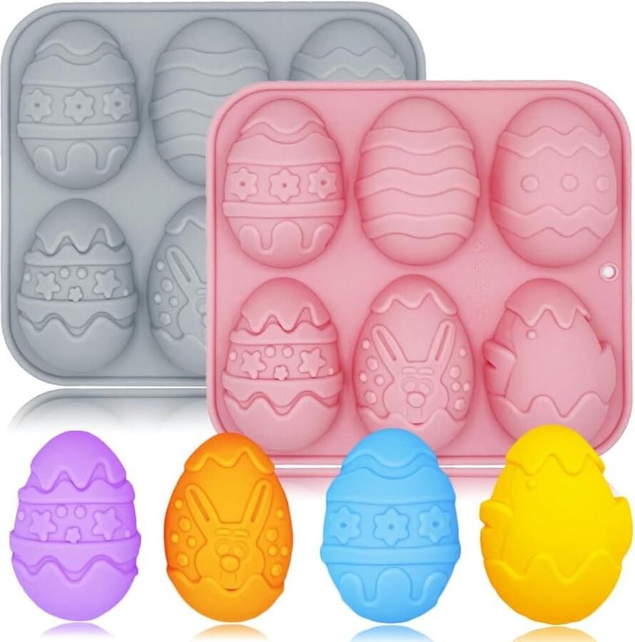 2 stuks paaseieren siliconen vormen 3D paaseieren chocoladevormen siliconen hazen ei-muffin vormen dienblad antiaanbakbakvormen voor Pasen chocoladecake dessert mousse gebak handgemaakte zeep