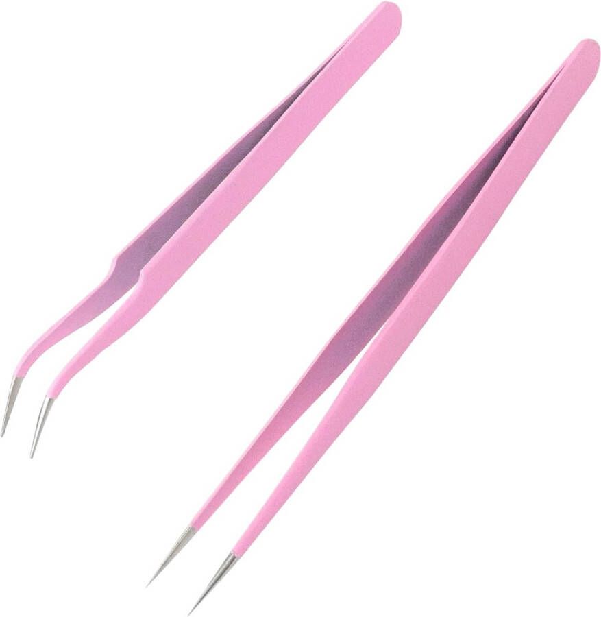 2 stuks pincet wenkbrauwpincet wimperpincet roestvrijstalen rechte en kromme tip pincet ingegroeide haar- en gezichtsharverwijderaar voor ambacht make-up gereedschap (roze)