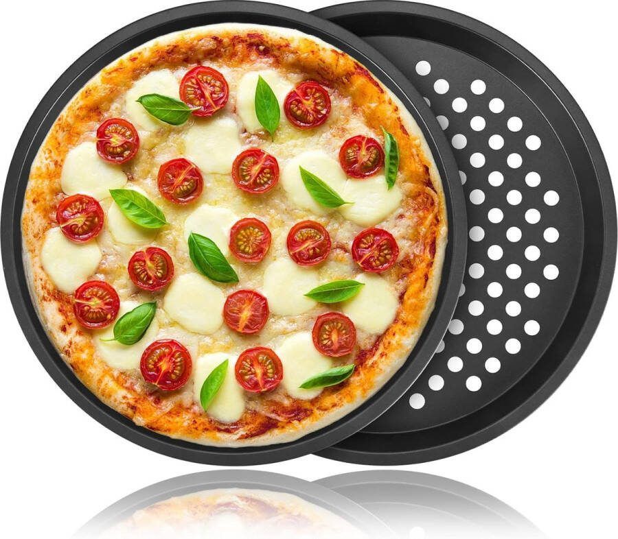 2 stuks pizza Crisper pan koolstofstaal anti-aanbaklaag dienblad pizzapan met gaten 12 stuks