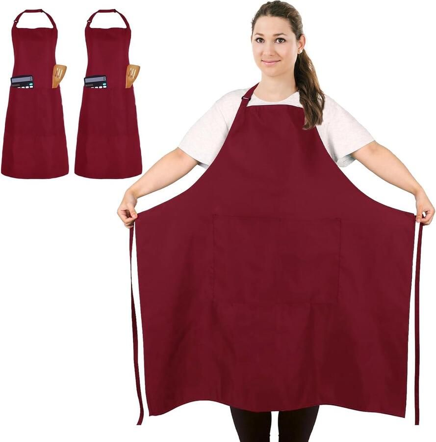 2 stuks plus size schort kookschort koken werkschort met 2 zakken professioneel schort (groter formaat) rood