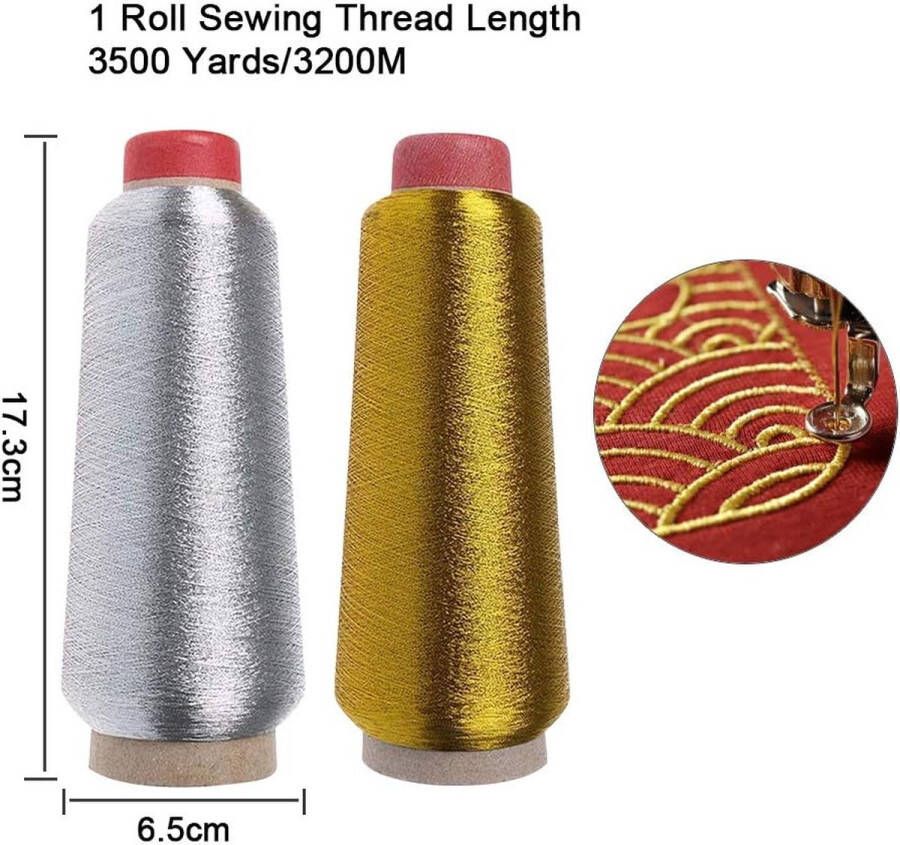 2 stuks polyester borduurgaren naaigaren metallic goud naaimachinegaren sliber machineslippen borduurgaren polyester draad voor naaimachine overlockgaren voor naaien kruissteek borduurwerk handbreien
