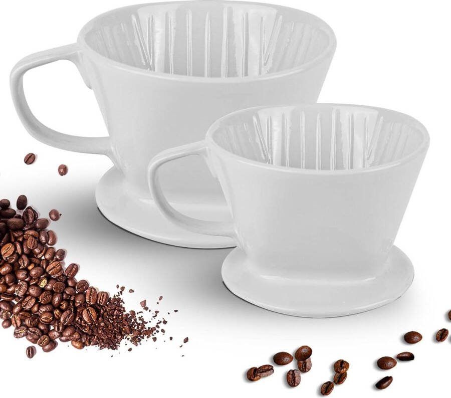 2 stuks porseleinen koffiefilters herbruikbare waaiervormige koffiefilterhouder thuis cafe restaurants wit