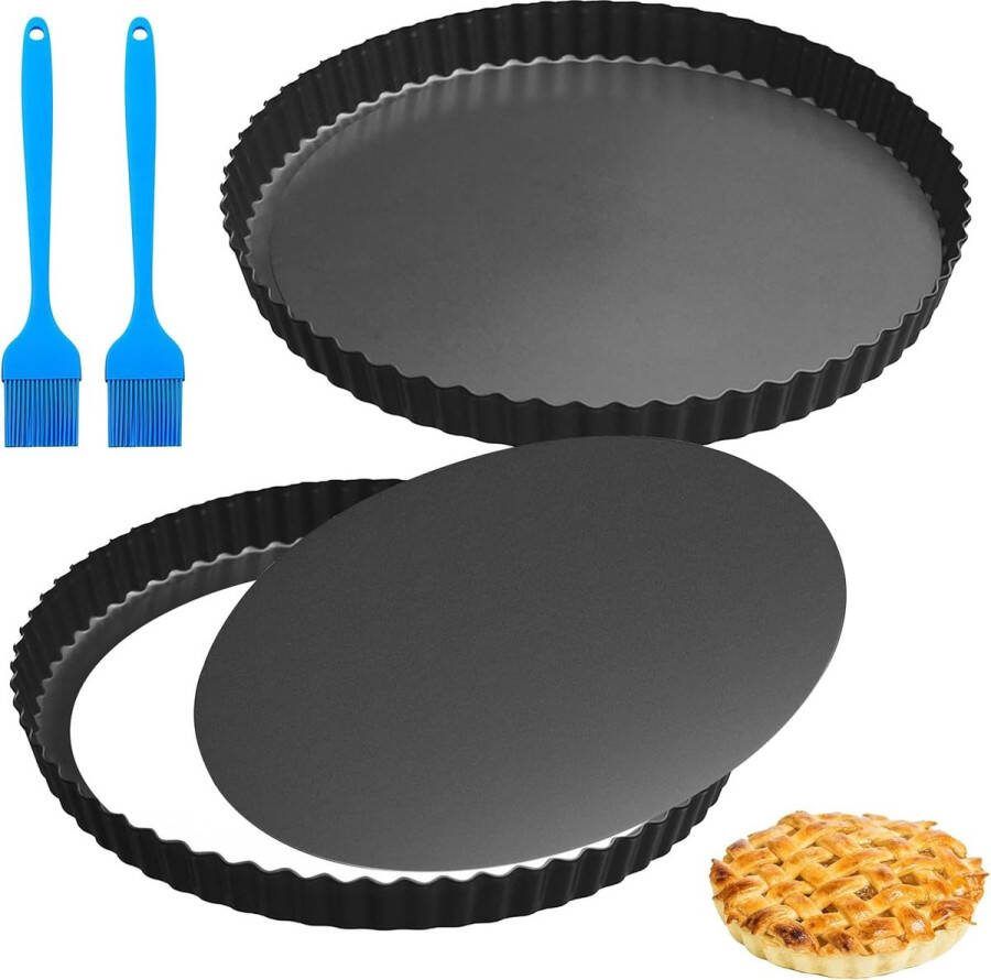 2 stuks quichevormen 28 cm taartvorm met hefbodem anti-aanbaklaag cakevorm gegolfde rand taartvorm quiche vorm fruitcakevorm rond taartbodem bakvorm