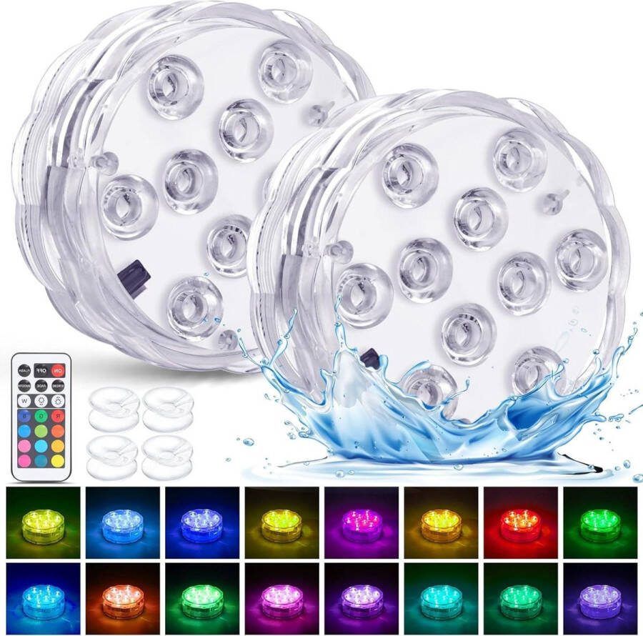 2 stuks RGB LED-verlichting met onderdompelbare afstandsbediening waterdicht voor zwembad meervoudig kleurveranderend op batterijen