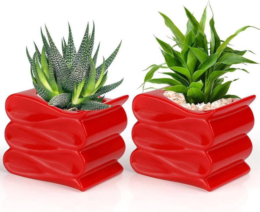 2 stuks rode keramische bloempot 10 cm kleine bloempot keramiek modern design klei bloempotten voor vetplanten met gaten voor planten cactussen en kruiden binnen en buiten