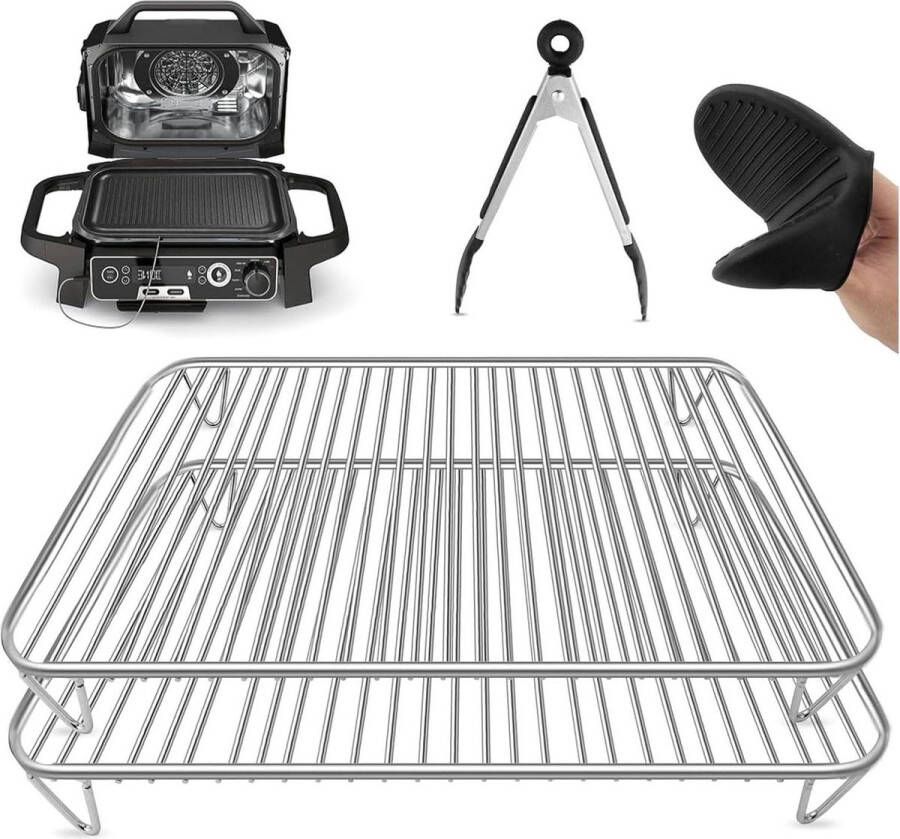 2 stuks roestvrij stalen grillrooster voor Ninja Woodfire elektrische grill barbecue-accessoires compatibel met OG701EU OG751EU 7-in-1 outdoor grill