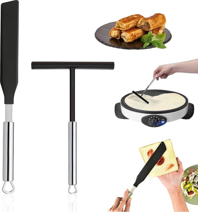 2 stuks roestvrijstalen siliconen keukenhulp pannenkoekendraaier accessoires pannenkoekenset pannenkoekenverdeler hoekpalet spatel roestvrijstalen pannenkoeken met lange steel verdeler pannenkoekenmaker accessoire