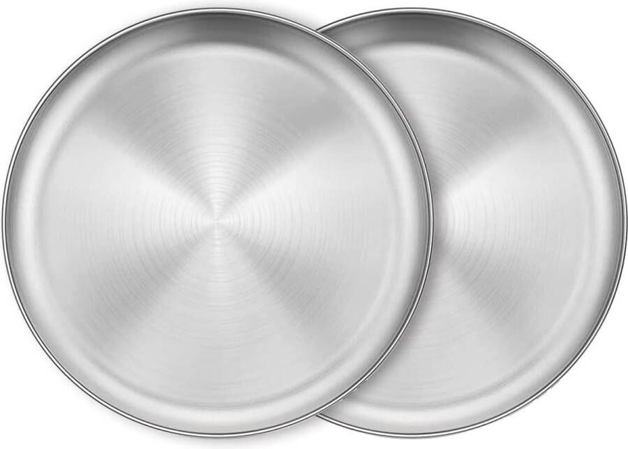 2 stuks rond servies van roestvrij staal dienblad ovaal bord vleesgerecht rijstbord ovale borden retro mat rond serveerbord zilveren schotel