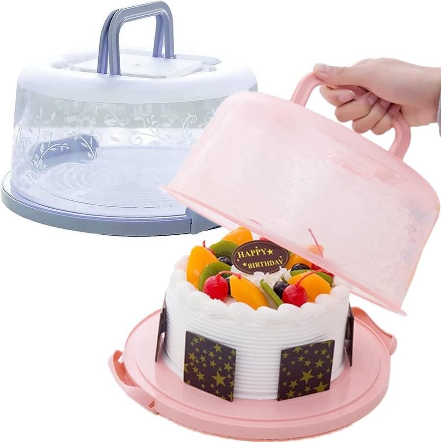 2 stuks ronde taartdoos transportbox draagbare taartdoos met inklapbare handgrepen taartcontainer voor het vervoer van cake koekjes cake desserts