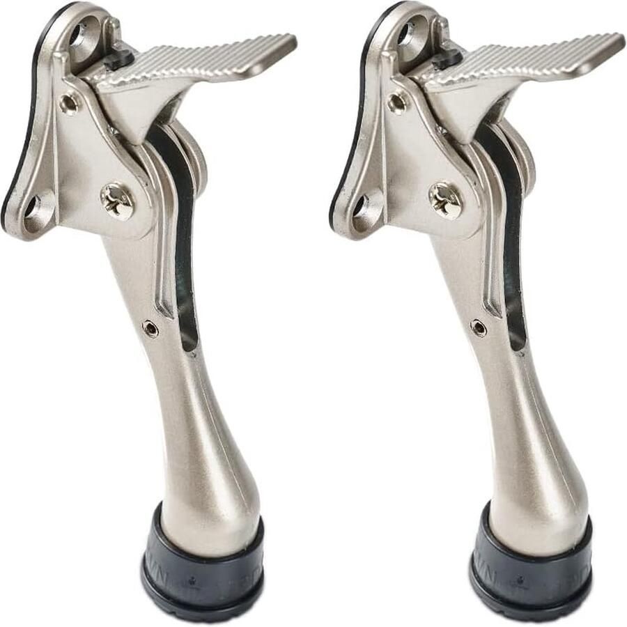(2 Stuks-Satijnnikkel)One Touch Kickdown Deurstopper Deurhouder Heavy Duty Deurstoppers Onderkant van de deur In hoogte verstelbare rubberen tips van Meubelaccessoires Deurstoppers met rubberen tip Veerhendel Schroeftype