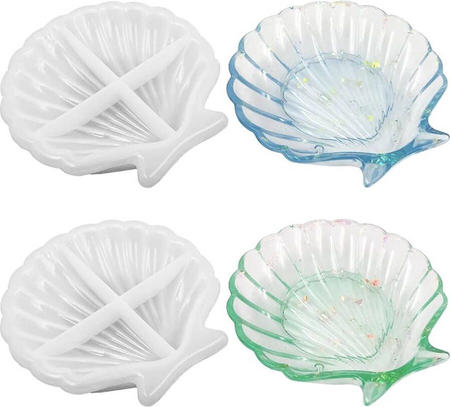 2 stuks schelphars mallen hars mallen siliconen mallen voor hars gieten epoxyhars sieraden zeepbakje mallen