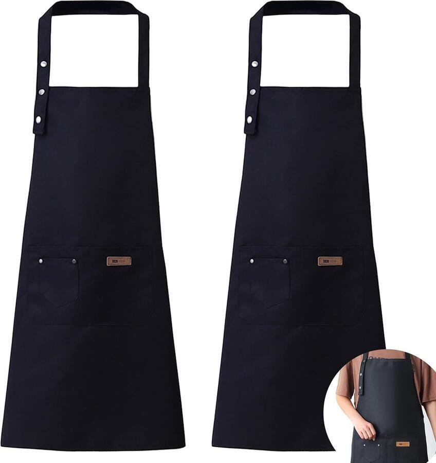 2 stuks schort keuken kookschort met verstelbare nekband schort gepersonaliseerd met 3 zakken gebruikt in keuken huis restaurant café kantine
