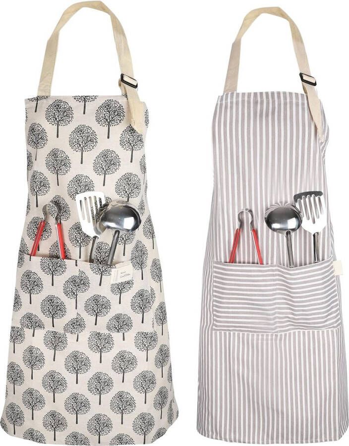 2 stuks schort voor dames kookschort voor dames katoenen keukenschort met verstelbare nekriem voor koken bakken huishoudelijk werk