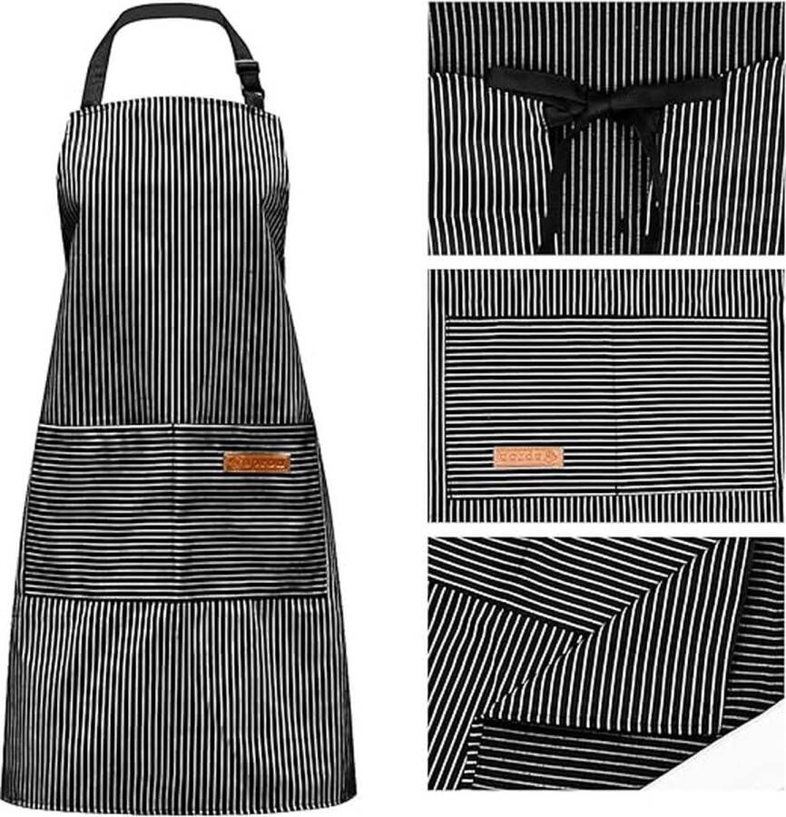2 stuks schorten verstelbaar katoen linnen kookschort waterdicht verstelbaar keukenschort met zakken dames en mannen om te koken of bakken beige (zwart grijs)