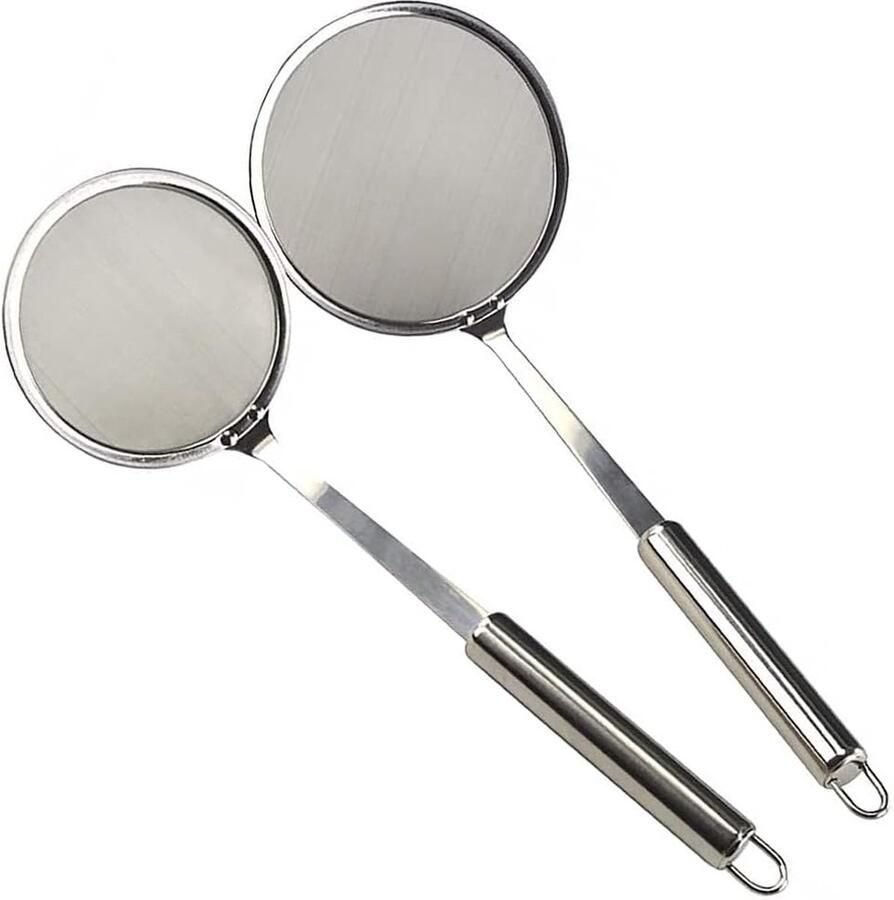 2 stuks schuimspaan van roestvrij staal schuimlepel roosterzeef van roestvrij staal frituurtroffel zeeflepel fijne zeef voor wokaccessoires filter Skims Fat Scum skimming vet schuim