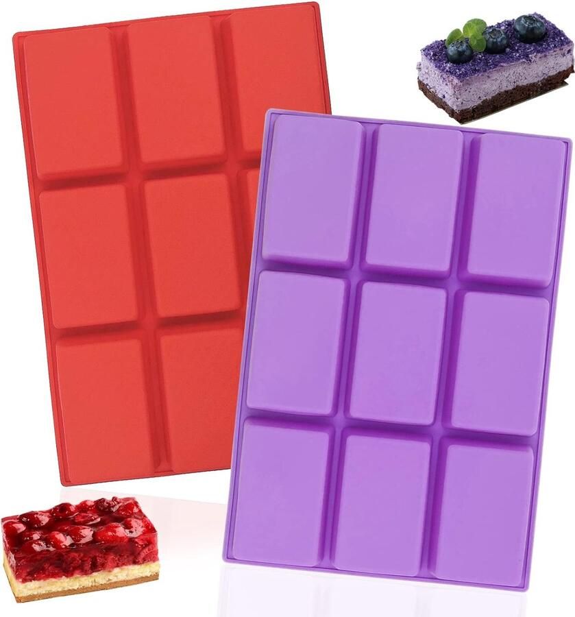 2 stuks siliconen broodbakvormen met 9 holtes mini-broodkom siliconen broodkom geschikt voor ijs koekjes cake gelei snoep chocolade enz. (rood en paars)