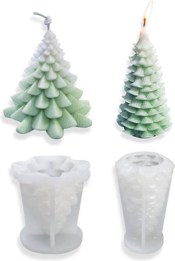 2 stuks siliconen kerstboomkaarsvormen 3D-kaarsvormen doe-het-zelf siliconen kaarsen gietvorm voor het maken van kaarsen aromastenen kersthandwerk ornamenten