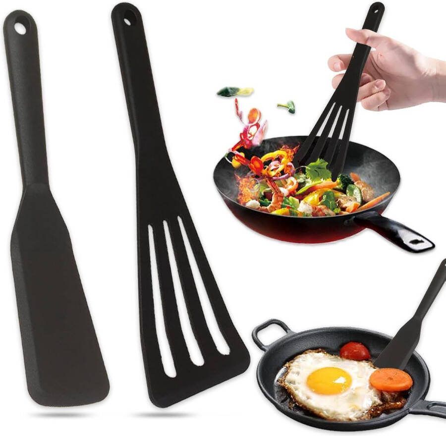 2 stuks siliconen spatel zwarte pannenkoekenspatel anti-aanbakkookspatel omeletspatel hittebestendige pannenkoekenspatel keukengerei voor koken bakken braden