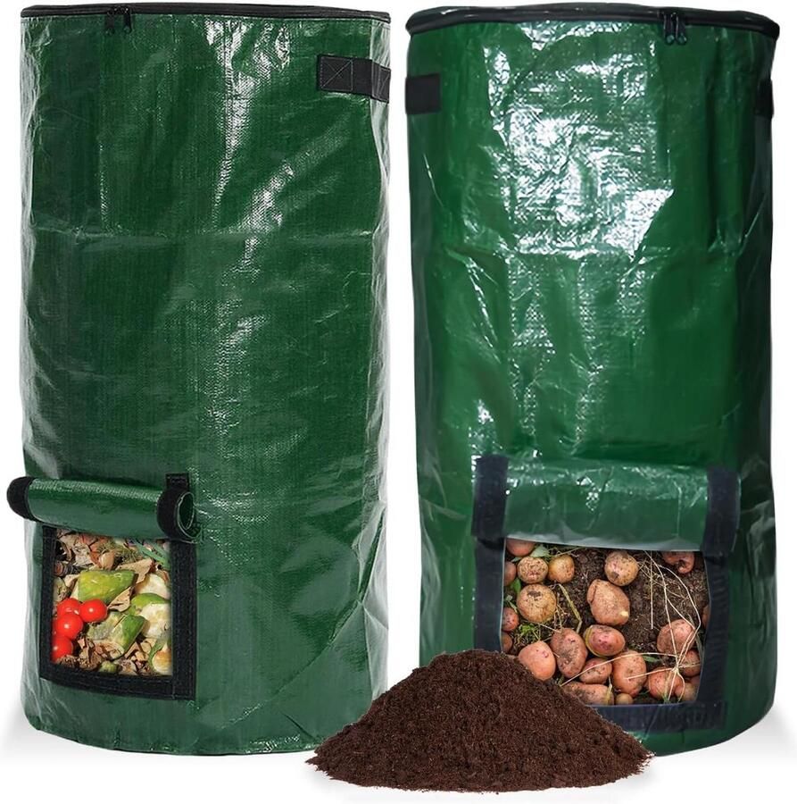 2 stuks snelcompostzak met deksel herbruikbare en opvouwbare tuincompostbak kunststof container voor tuin terras en balkon 34 gallon