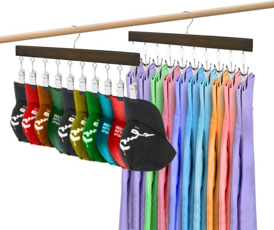 2 stuks sokken-drogers wasrek van hout 10 clips 360° draaihaak kleerhangers voor muts ondergoed gezichtsmasker handdoeken handschoenen (bruin)