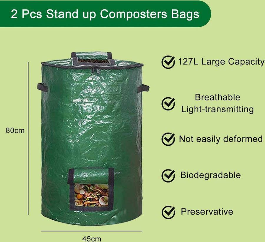 2 stuks stand-up compostbak voor de tuin snelcompostbak met deksel stabiele bladzak tuinafvalzak snelcompostcomposteerder kunststof container voor balkon tuin herbruikbaar en opvouwbaar