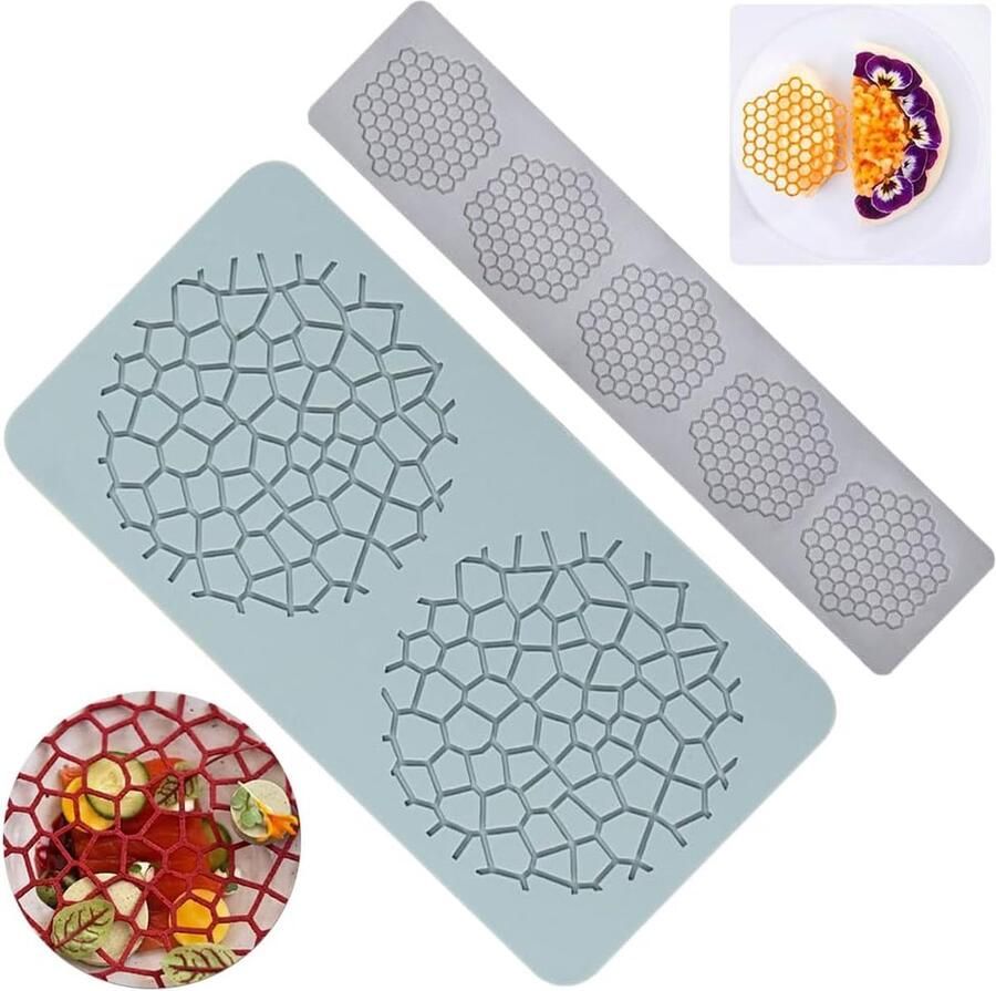 2 stuks suiker ambachtelijke afdrukvorm eetbare taartdecoratie 2 gaten raster kant siliconen mal mat fondant cake embossing mat 3D siliconen fondant cakevorm DIY decoratie gereedschap