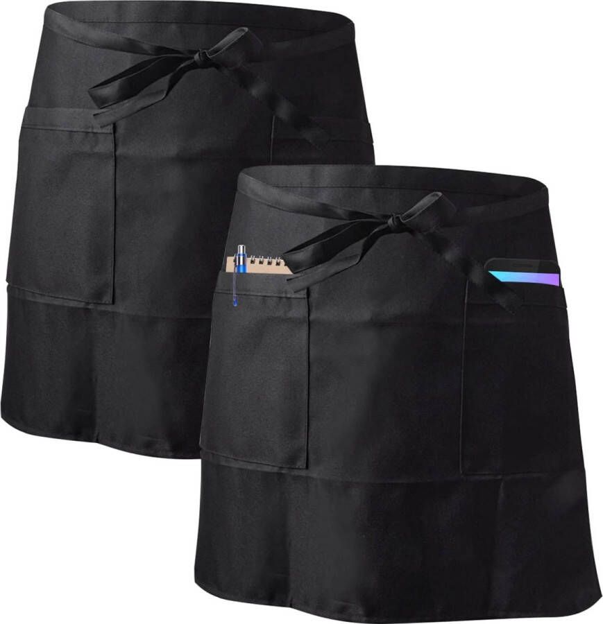2 stuks taillenschort bruin voorbindschort met 2 zakken kelnerschort kookschort voor kelnerin bistro restaurant bar