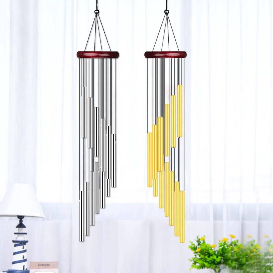 2 stuks windgong voor tuin windgong buiten gedenkteken windChim met 12 aluminium buizen Grden Ornamenten Windgong voor Thuis Patio Tuin Indoor Outdoor Opknoping Decor