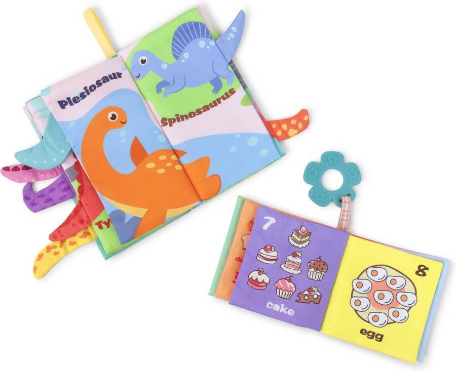 2 Stuks Zachte Stoffen Babyboeken Dinosaurus en Eten Leerzaam en Interactief Speelgoed voor Baby's Peuters en Zuigelingen Wasbaar Super Licht Met Piepende Drukfluitjes