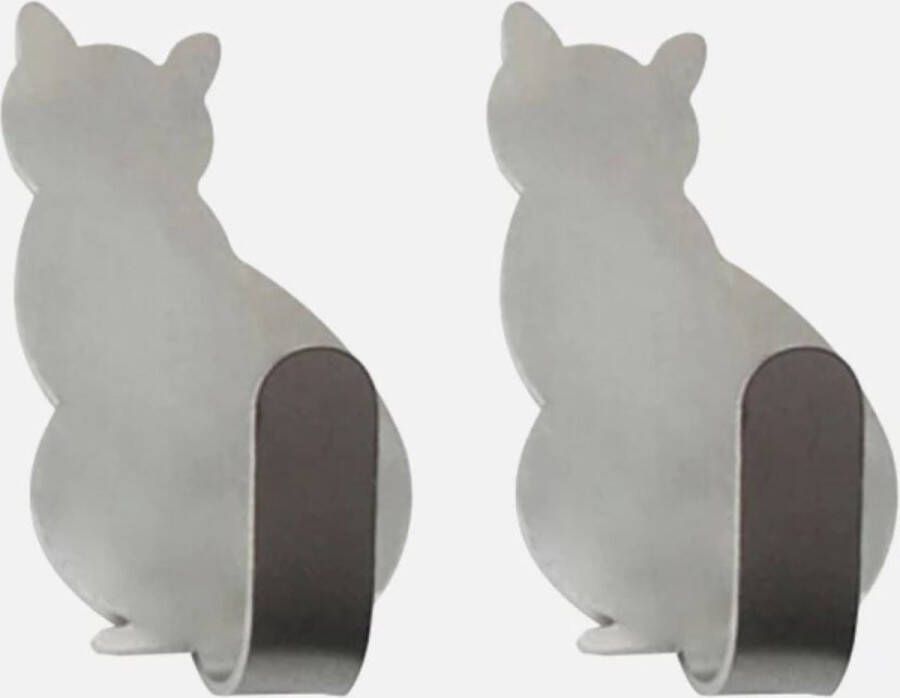 2 stuks zilverkleurige ophanghaakjes katten 5.5 x 2.5 cm